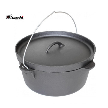 Pre-seasoned camping cast iron dutch oven with SS handle